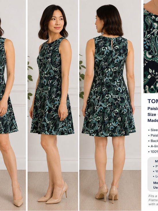 Tommy Hilfiger Dresses & Skirts - Tommy Hilfiger Paisley Fit & Flare Dress Size 0 Navy Green Sleeveless